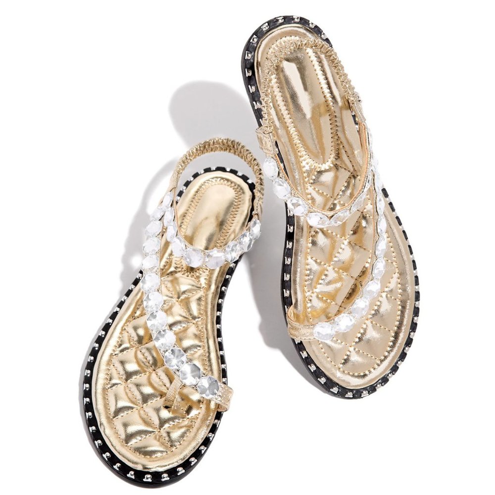 NEW🔥 Quilted Open Toe Rhinestone Slingback Sandal - Picture 2 of 5